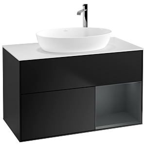 Villeroy et Boch Finion Villeroy et Boch F901HGPD 100cm, plaque de recouvrement blanc mat, étagères laqué mat Midnight, laqué noir mat
