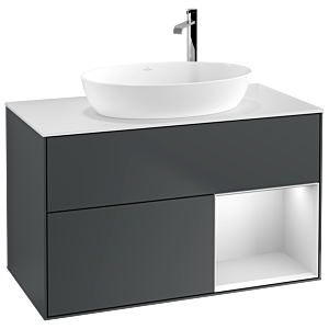 Villeroy et Boch Finion Villeroy et Boch F901MTHG 100cm, plaque de recouvrement blanc mat, étagères laqué blanc mat, Midnight Blue Matt Lacquer