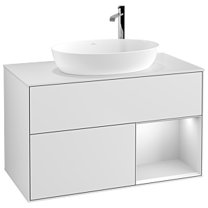 Villeroy et Boch Finion Villeroy et Boch F901MTMT 100cm, plaque de recouvrement blanc mat, étagères laqué blanc mat, laqué blanc mat