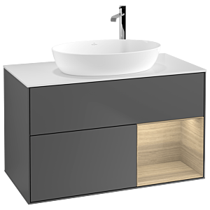 Villeroy et Boch Finion Villeroy et Boch F901PCGK 100cm, plaque de recouvrement blanc mat, étagères Oak Veneer , anthracite mat