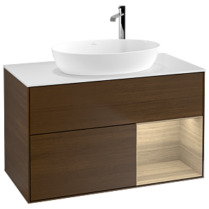 Villeroy et Boch Finion Villeroy et Boch F901PCGN 100cm, plaque de recouvrement blanc mat, étagères Oak Veneer , placage Oak Veneer