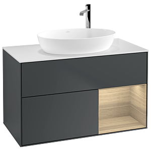 Villeroy et Boch Finion Villeroy et Boch F901PCHG 100cm, plaque de recouvrement blanc mat, étagères Oak Veneer , Midnight Blue Matt Lacquer