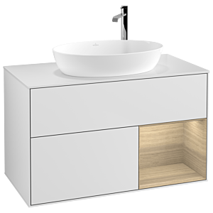 Villeroy et Boch Finion Villeroy et Boch F901PCMT 100cm, plaque de recouvrement blanc mat, étagères Oak Veneer , laqué blanc mat