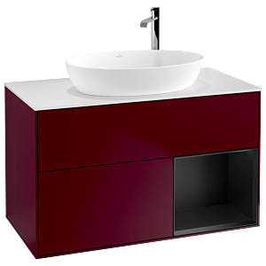 Villeroy et Boch Finion Villeroy et Boch F901PDHB 100cm, plaque de recouvrement blanc mat, étagères laqué noir mat, Peony Matt