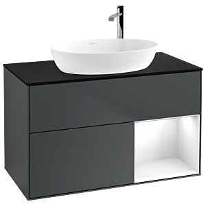 Villeroy et Boch Finion Villeroy et Boch F902GFHG 100cm, plaque de recouvrement noir mat, étagères Laque blanc brillant, Midnight Blue Matt Lacquer