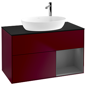 Villeroy et Boch Finion Villeroy et Boch F902GKHB 100cm, plaque de recouvrement noir mat, étagères laqué anthracite mat, Peony Matt