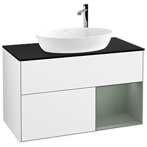 Villeroy and Boch Finion Villeroy and Boch Finion F902GMGF 100cm, cover plate black matt, shelves olive matt lacquer, glossy white lacquer