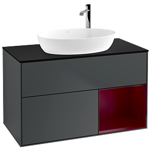 Villeroy et Boch Finion Villeroy et Boch F902HBHG 100cm, plaque de recouvrement noir mat, étagères Peony laqué mat, Midnight Blue Matt Lacquer