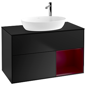 Villeroy et Boch Finion Villeroy et Boch F902HBPD 100cm, plaque de recouvrement noir mat, étagères Peony laqué mat, laqué noir mat