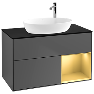Villeroy et Boch Finion Villeroy et Boch F902HFGK 100cm, plaque de recouvrement noir mat, étagères laqué or mat, anthracite mat