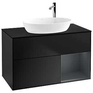 Villeroy et Boch Finion Villeroy et Boch F902HGPD 100cm, plaque de recouvrement noire mate, étagères laqué mat Midnight, laqué noir mat