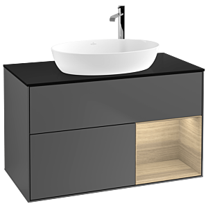 Villeroy und Boch Finion Waschtischunterschrank F902PCGK 100cm, Abdeckplatte black matt, Regale Oak Veneer, Anthracite matt