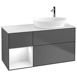 Villeroy et Boch Finion Villeroy et Boch F921GFGK 120cm, plaque de recouvrement blanc mat, étagères laqué blanc brillant, anthracite mat