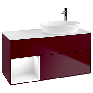 Villeroy und Boch Finion Waschtischunterschrank F921GFHB 120cm, Abdeckplatte white matt, Regale Glossy white lacquer, Peony Matt