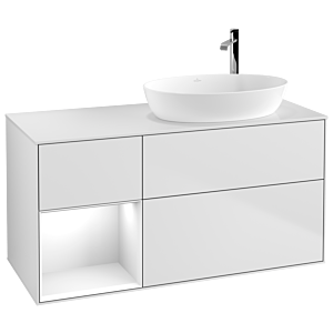 Villeroy und Boch Finion Waschtischunterschrank F921GFMT 120cm, Abdeckplatte white matt, Regale Glossy white lacquer, White matt lacquer
