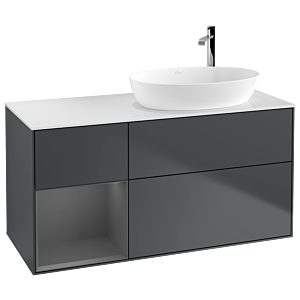 Villeroy et Boch Finion Villeroy et Boch F921GKHG 120cm, plaque de recouvrement blanc mat, étagères laqué mat anthracite, Midnight Blue Matt Lacquer