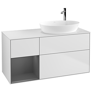 Villeroy und Boch Finion Waschtischunterschrank F921GKMT 120cm, Abdeckplatte white matt, Regale Anthracite matt lacquer, White matt lacquer