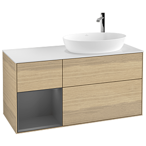 Villeroy et Boch Finion Villeroy et Boch F921GKPC 120cm, plaque de finition blanc mat, étagères laqué anthracite mat, Oak Veneer