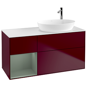 Villeroy und Boch Finion Waschtischunterschrank F921GMHB 120cm, Abdeckplatte white matt, Regale Olive matt lacquer, Peony Matt