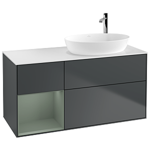 Villeroy et Boch Finion Villeroy et Boch F921GMHG 120cm, plaque de recouvrement blanc mat, étagères laqué olive mat, Midnight Blue Matt Lacquer