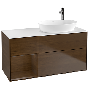 Villeroy und Boch Finion Waschtischunterschrank F921GNGN 120cm, Abdeckplatte white matt, Regale Walnut Veneer, Walnut veneer