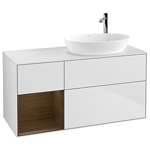 Villeroy et Boch Finion Villeroy et Boch F921GNMT 120cm, plaque de recouvrement blanc mat, étagères Walnut Veneer , laqué blanc mat