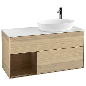 Villeroy et Boch Finion Villeroy et Boch F921GNPC 120cm, plaque de recouvrement blanc mat, étagères Walnut Veneer , Oak Veneer