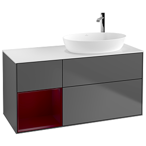 Villeroy und Boch Finion Waschtischunterschrank F921HBGK 120cm, Abdeckplatte white matt, Regale Peony matt lacquer, Anthracite matt