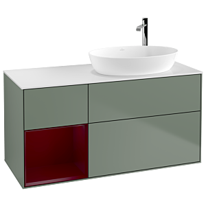 Villeroy und Boch Finion Waschtischunterschrank F921HBGM 120cm, Abdeckplatte white matt, Regale Peony matt lacquer, Olive Matt Lacquer