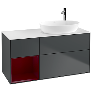 Villeroy und Boch Finion Waschtischunterschrank F921HBHG 120cm, Abdeckplatte white matt, Regale Peony matt lacquer, Midnight Blue Matt Lacquer