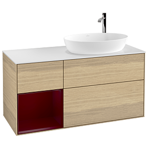 Villeroy und Boch Finion Waschtischunterschrank F921HBPC 120cm, Abdeckplatte white matt, Regale Peony matt lacquer, Oak Veneer
