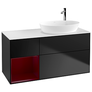 Villeroy und Boch Finion Waschtischunterschrank F921HBPD 120cm, Abdeckplatte white matt, Regale Peony matt lacquer, Black matt lacquer