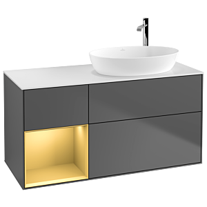 Villeroy et Boch Finion Villeroy et Boch F921HFGK 120cm, plaque de finition blanc mat, étagères laqué or mat, anthracite mat