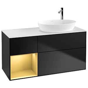 Villeroy und Boch Finion Waschtischunterschrank F921HFPD 120cm, Abdeckplatte white matt, Regale Gold matt lacquer, Black matt lacquer