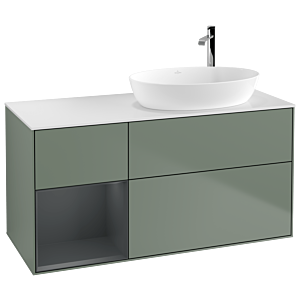 Villeroy et Boch Finion Villeroy et Boch F921HGGM 120cm, plaque de recouvrement blanc mat, étagères laqué mat Midnight, Olive Matt Lacquer