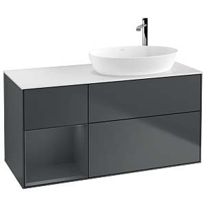 Villeroy und Boch Finion Waschtischunterschrank F921HGHG 120cm, Abdeckplatte white matt, Regale Midnight matt lacquer, Midnight Blue Matt Lacquer