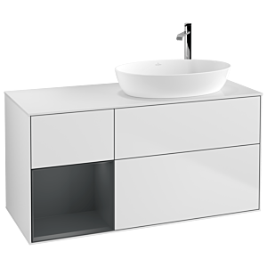Villeroy und Boch Finion Waschtischunterschrank F921HGMT 120cm, Abdeckplatte white matt, Regale Midnight matt lacquer, White matt lacquer