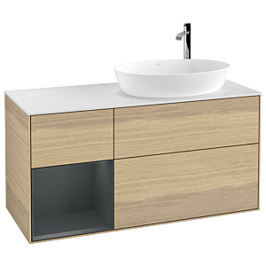 Villeroy und Boch Finion Waschtischunterschrank F921HGPC 120cm, Abdeckplatte white matt, Regale Midnight matt lacquer, Oak Veneer
