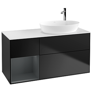 Villeroy et Boch Finion Villeroy et Boch F921HGPD 120cm, plaque de recouvrement blanc mat, étagères laqué mat minuit, laqué mat noir