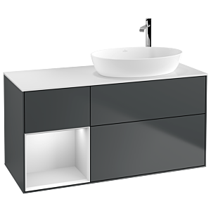 Villeroy et Boch Finion Villeroy et Boch F921MTHG 120cm, plaque de recouvrement blanc mat, étagères laqué blanc mat, Midnight Blue Matt Lacquer