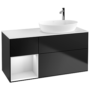 Villeroy et Boch Finion Villeroy et Boch F921MTPD 120cm, plaque de recouvrement blanc mat, étagères laqué blanc mat, laqué noir mat