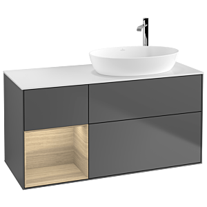 Villeroy und Boch Finion Waschtischunterschrank F921PCGK 120cm, Abdeckplatte white matt, Regale Oak Veneer, Anthracite matt