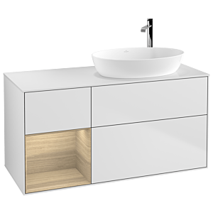 Villeroy und Boch Finion Waschtischunterschrank F921PCMT 120cm, Abdeckplatte white matt, Regale Oak Veneer, White matt lacquer