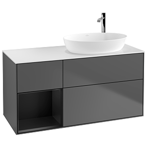 Villeroy und Boch Finion Waschtischunterschrank F921PDGK 120cm, Abdeckplatte white matt, Regale Black matt lacquer, Anthracite matt