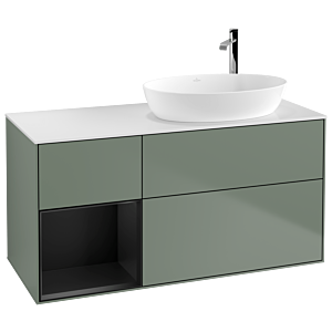 Villeroy und Boch Finion Waschtischunterschrank F921PDGM 120cm, Abdeckplatte white matt, Regale Black matt lacquer, Olive Matt Lacquer