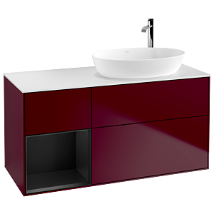 Villeroy und Boch Finion Waschtischunterschrank F921PDHB 120cm, Abdeckplatte white matt, Regale Black matt lacquer, Peony Matt