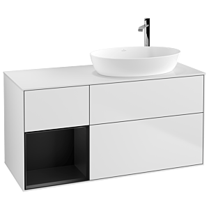 Villeroy und Boch Finion Waschtischunterschrank F921PDMT 120cm, Abdeckplatte white matt, Regale Black matt lacquer, White matt lacquer