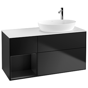 Villeroy et Boch Finion Villeroy et Boch F921PDPD 120cm, couvercle blanc mat, étagères laqué noir mat, laqué noir mat