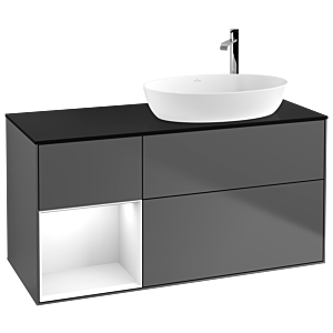 Villeroy et Boch Finion Villeroy et Boch F922GFGK 120cm, plaque de recouvrement noire mate, étagères laquées blanc brillant, anthracite mat