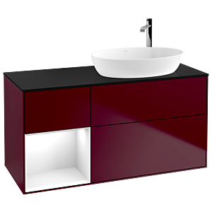 Villeroy und Boch Finion Waschtischunterschrank F922GFHB 120cm, Abdeckplatte black matt, Regale Glossy white lacquer, Peony Matt